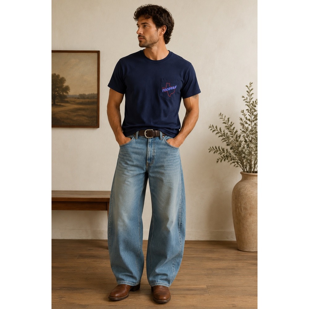 Tecovas Mens XS Navy Blue Texas Graphic Pocket T-Shirt Austin Texas Rope Logo